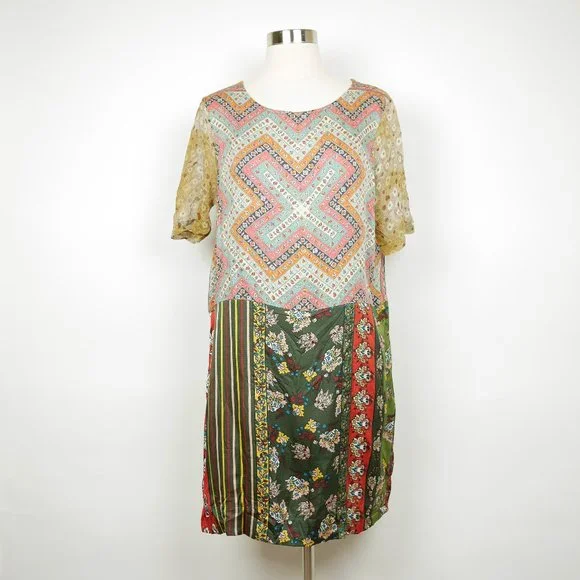Anthropologie | Dresses | Tiny By Anthropologie Womens S Green Pink Floral  Short Sleeve Chiffon Dress | Poshmark